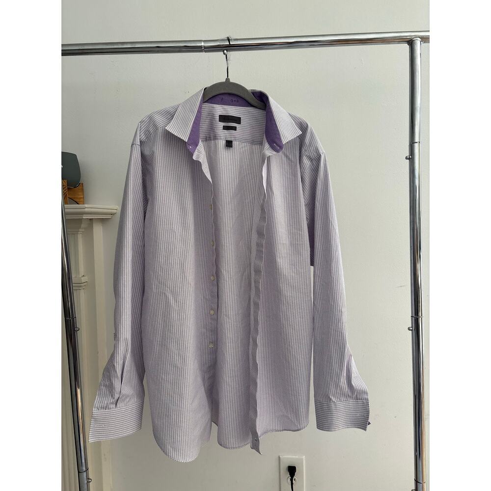 Calvin Klein Slim Fit Non Iron Dress Shirt Purple Check Button Up - Picture 2 of 9